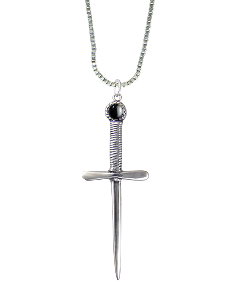 Sterling Silver Queen's Protector Knife Dagger Pendant With Hematite